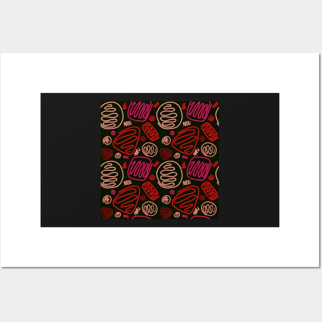 Red Pink One Line Shapes Wall Art by OneLook